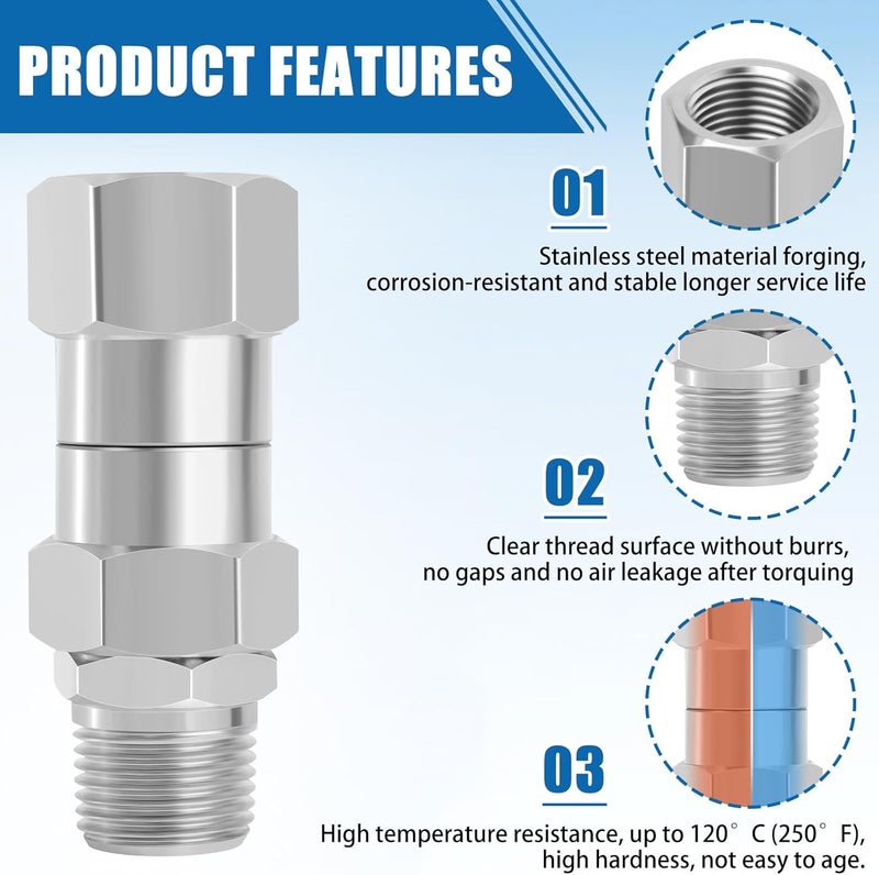 Axfvd 3/8" NPT Male Thread to 3/8" NPT Female Thread Swivel Fitting for Pressure Washer Gun and Hose, 5000 PSI, Stainless Steel - Image 4